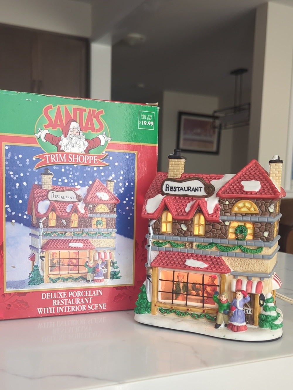 Porcelain Restaurant With Interior Scene Christmas Village Building House